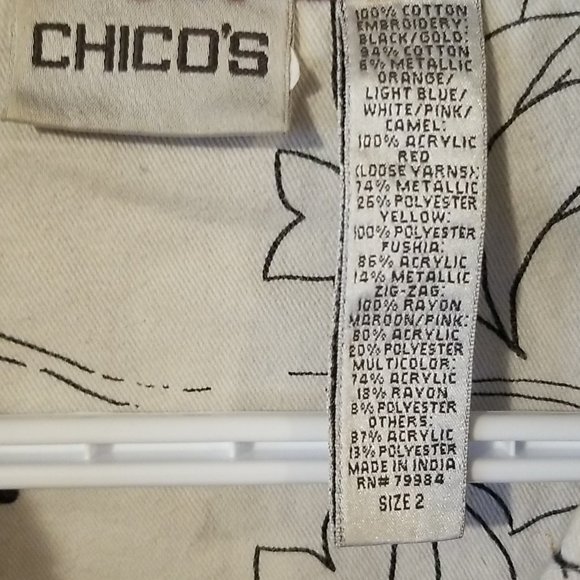 CHICO'S Floral Embroidered Colorful Button Up Denim Jacket Womens Size 2 - Picture 5 of 5